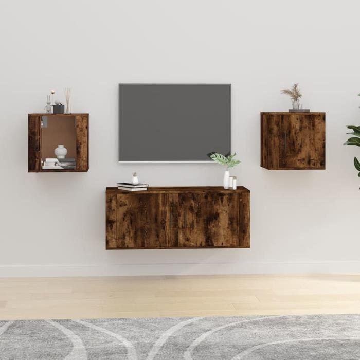 816651 vidaXL Wall-Mounted TV Cabinets 2 Pcs Smoked Oak 40x34.5x40 Cm