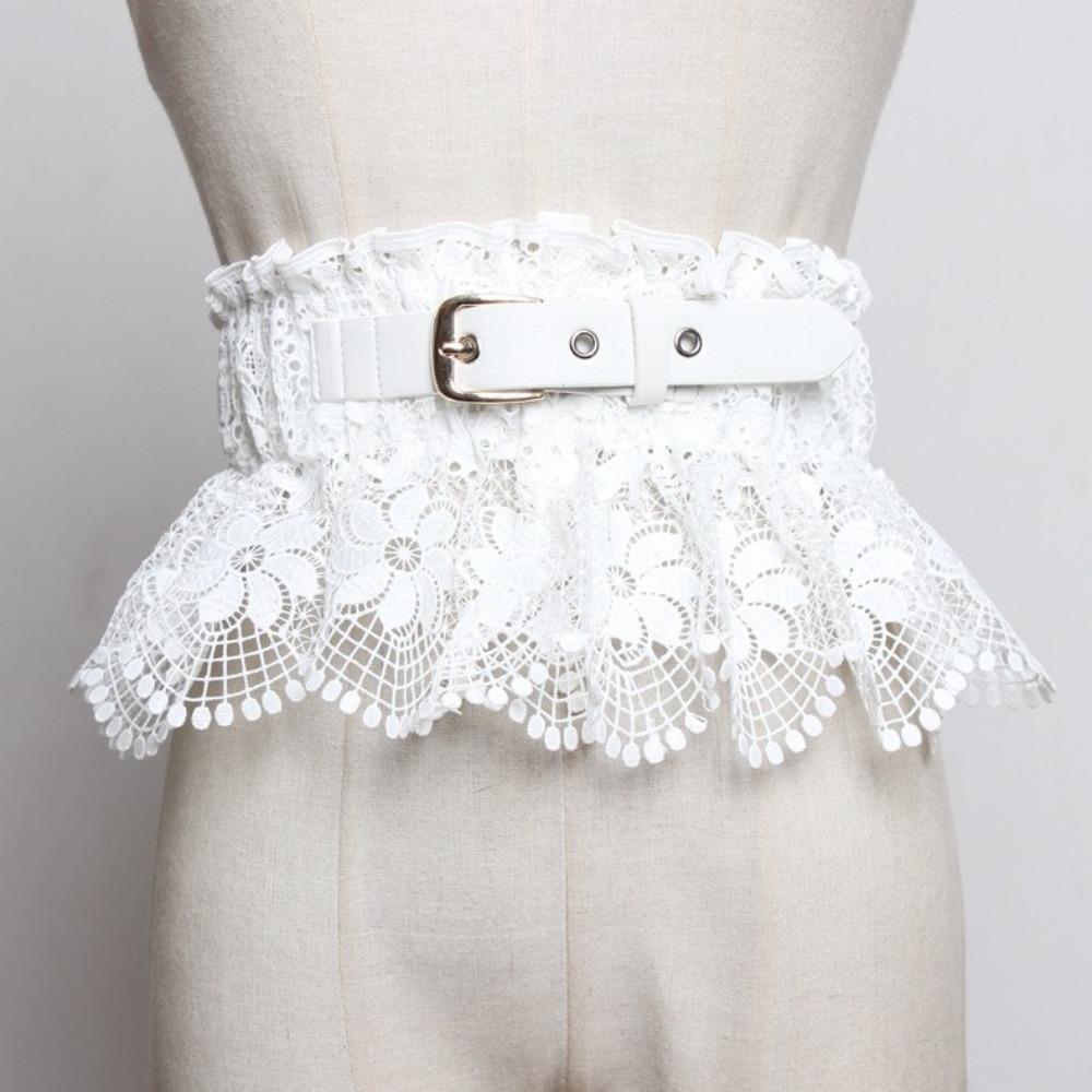 Solid Color Lace Cummerbunds Elastic Wide Waistband Vintage Corset Belt  Dress