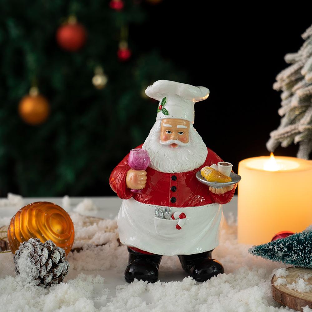 Weihnachtsmann Figur, Klassische Weihnachtsdekoration mit Kochmütze, Zuckerstange, Rot/Weiße Feiertagsdeko für Zuhause, Tischplatte, Kaminsims, Langlebige Harzornament
