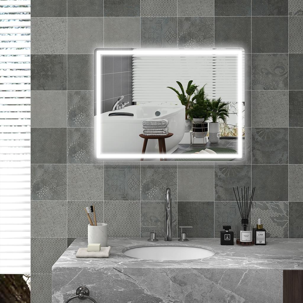 Bathroom Mirror Bathroom Mirror Wall Mirror LEDs, Touch Switch, Anti-Fog Function, 60 x 80 x 4 cm, White