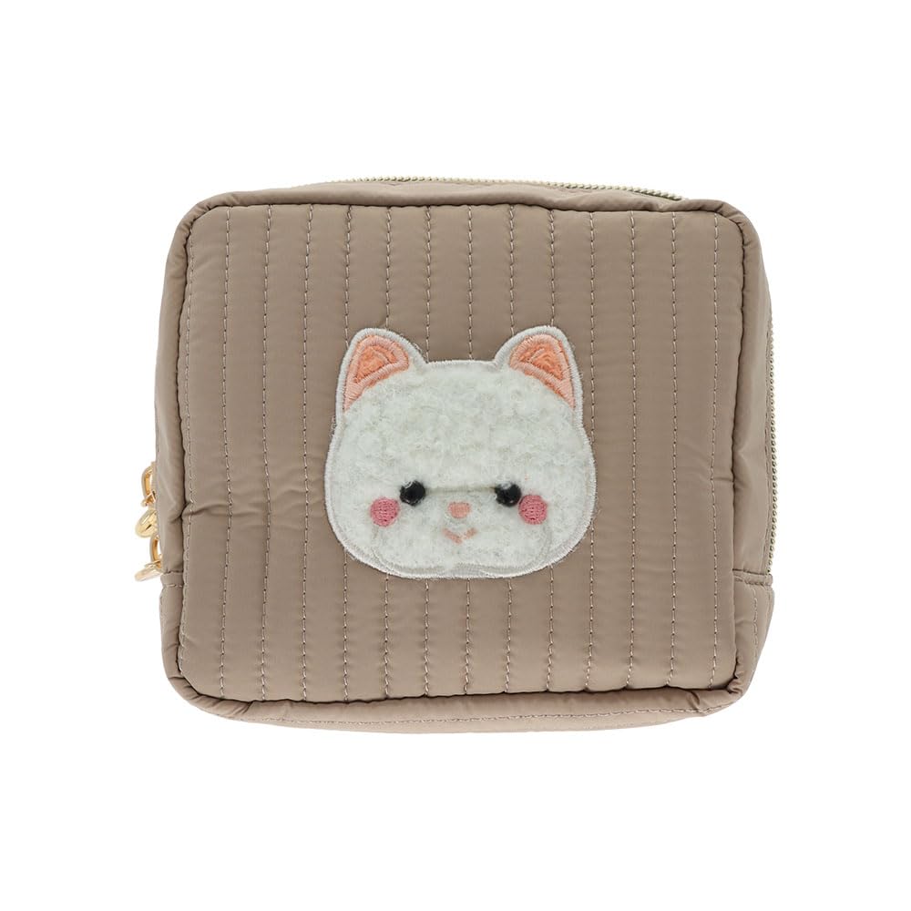 Stationery Retro Plush Collection Yoshitoku Goods Quilted Square Pouch Creamy Cat S2338122 Sun-Star