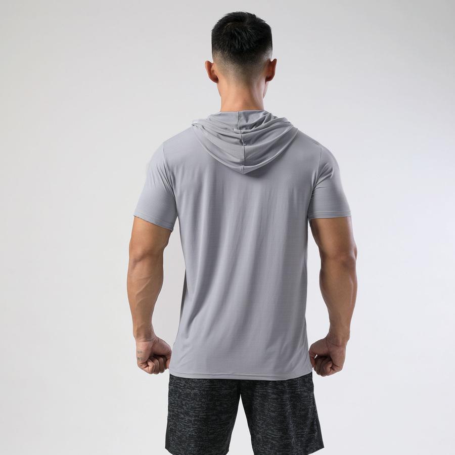 Men's Summer Quick-Dry Hooded T-Shirt - Ice Silk, Short-Sleeve, Elastic, Perfect for Fitness, Running, and Training.