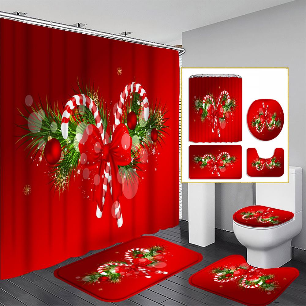 

4 шт. Рождественская занавеска для душа с конфетами, Красивый подарок на новоселье, Современное украшение для дома, Водонепроницаемая занавеска для душа 4Pcs