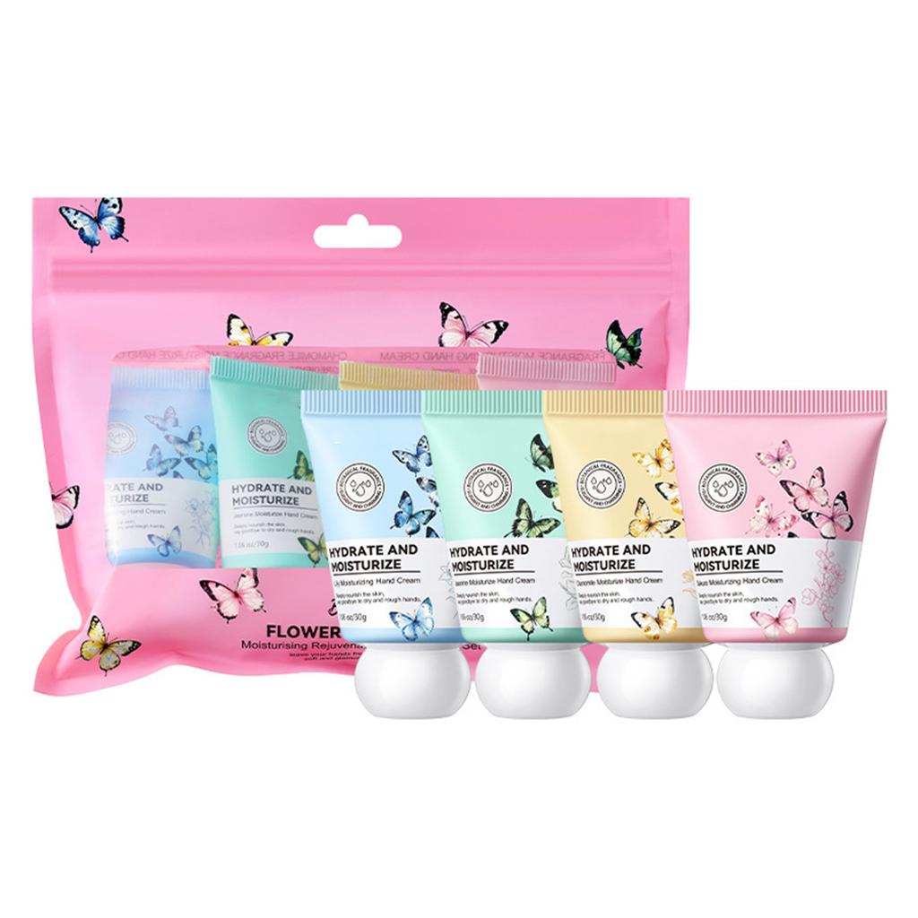 Travel Size Hand Cream Gift Set of 4, Scented Moisturizing Lotion for Dry Skin Care - Nourishing Relief for Winter & On-The-Go