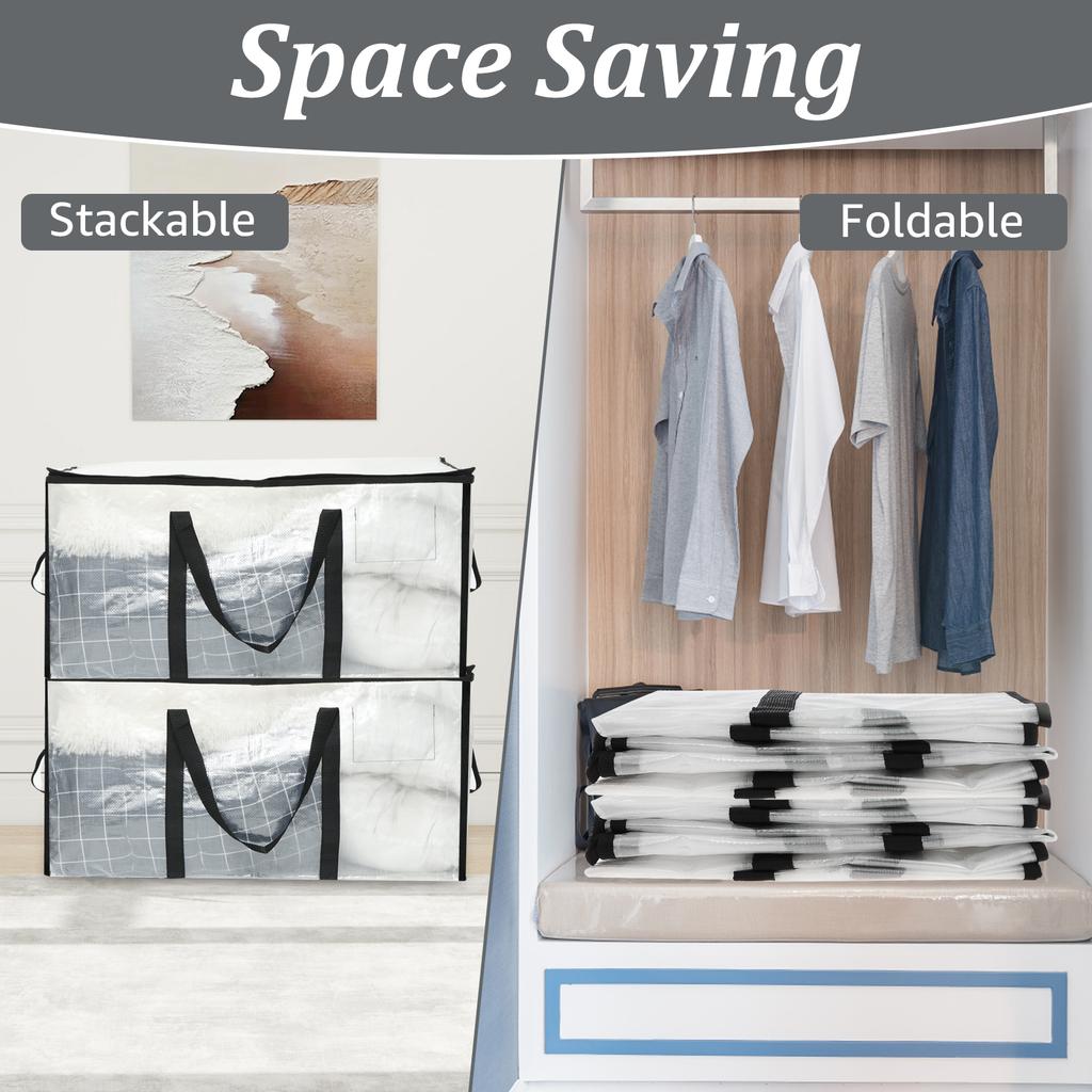 4Pcs Waterproof Woven Storage Bag Large Space Heavy Duty 3 Side Zip Design Moving Organiser for Luggage Clothes Bedding