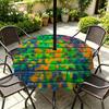 Outdoor Round Tablecloth With Umbrella Hole Waterproof Oil-Resistant Patio Dining Cover Deck Garden Terrace