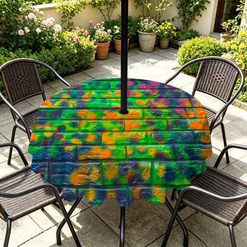 Outdoor Round Tablecloth With Umbrella Hole Waterproof Oil-Resistant Patio Dining Cover Deck Garden Terrace