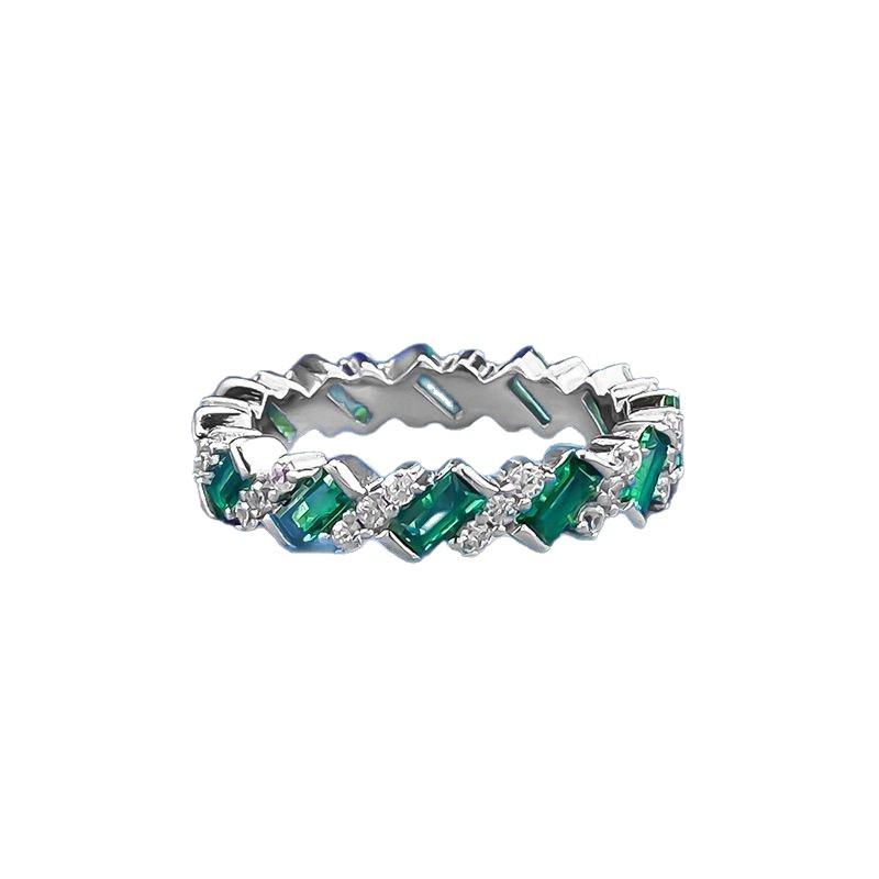 Luo Xi Temple S925 Sterling Silver Emerald Cut Diamond Pave Ring