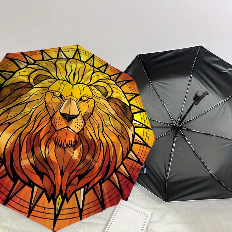 1pc Lion Stained Glass Artwork Umbrella with Plastic Handle,Suitable for All Seasons Home Travel Outdoor UmbrellaDD1320