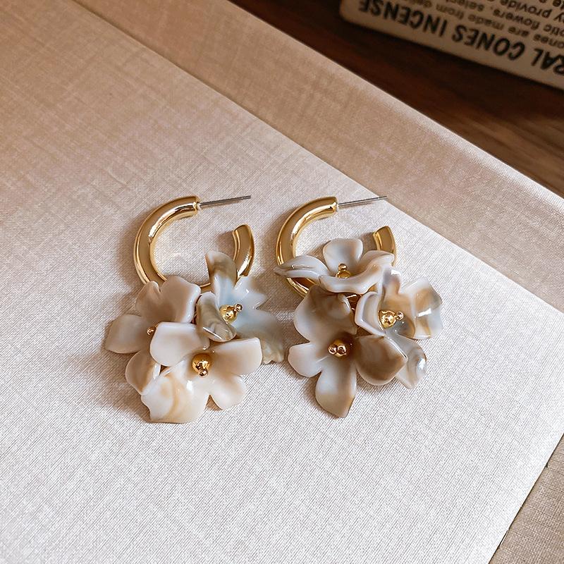 Love Geometric Artificial Tiger's Eye Stone Stud Earrings Retro Maillard Earrings Light Luxury Earrings