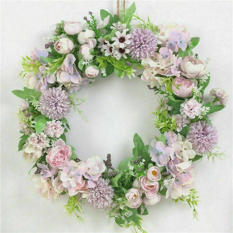 Artificial Rose Wreath Flower Garland 40cm Door Wreath Spring Round Wreath