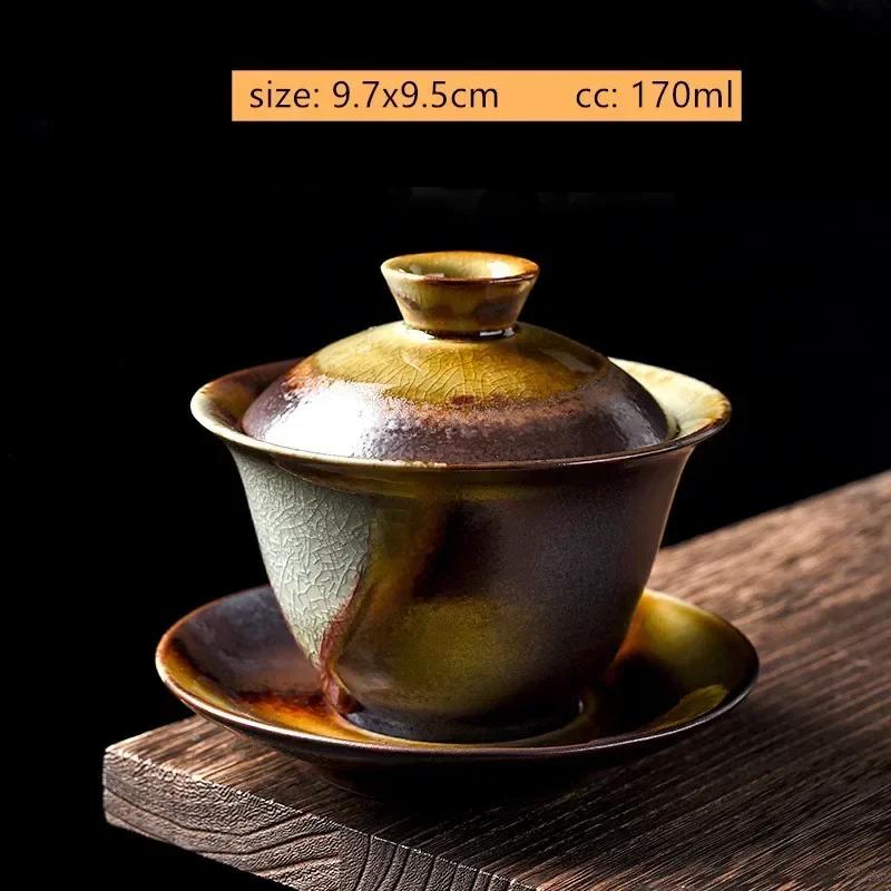 Wood-fired Kiln Changed Ceramic Gaiwan Household Handmade Beauty Teacup Retro Ceramic Tea Bowl Chinese Tea Accessories