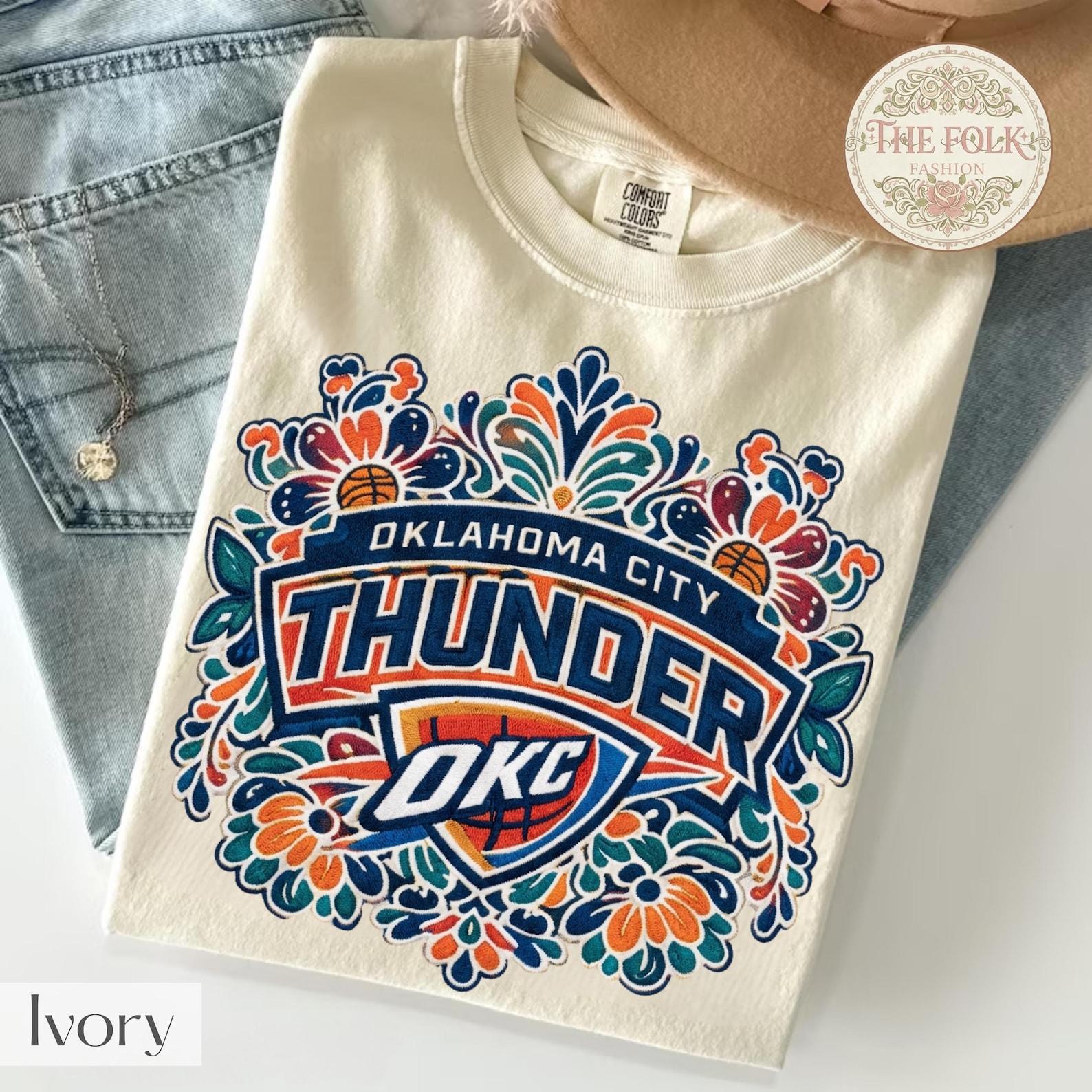 Oklahoma City Thunder Shirt, OKC Basketball Folk Art Tee, Vintage Oklahoma City Fan Gear, Floral Basketball T-Shirt, OKC Thunder Gift 3XL