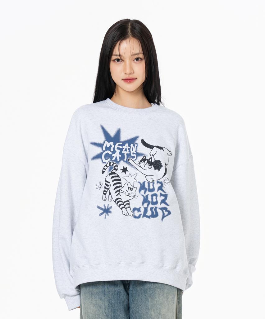 MOZMOZ Mincats Graphic Oversized Sweatshirt White Melange