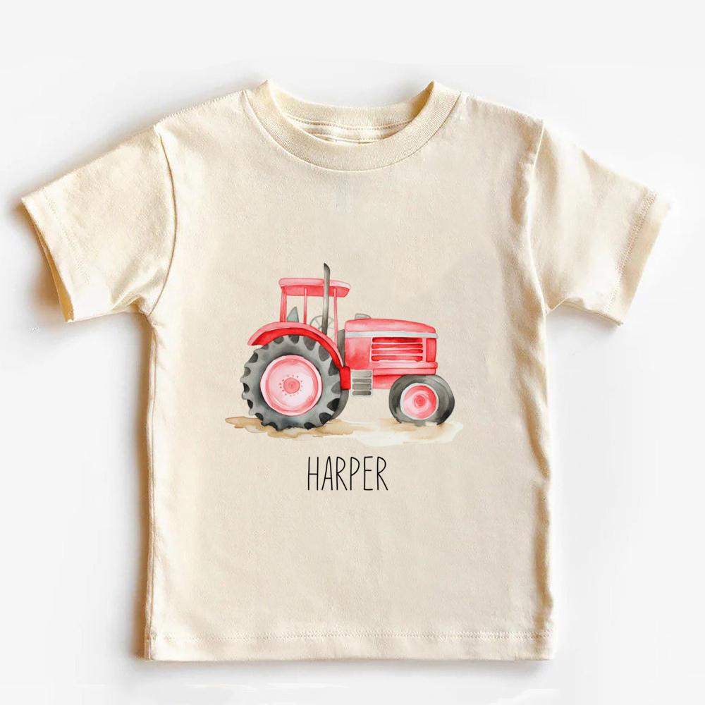 Personalized Tractor Toddler Shirt Halloween Kids T-Shirt Custom Name Farm Tractor Tee Boho Natural Kids Shirts