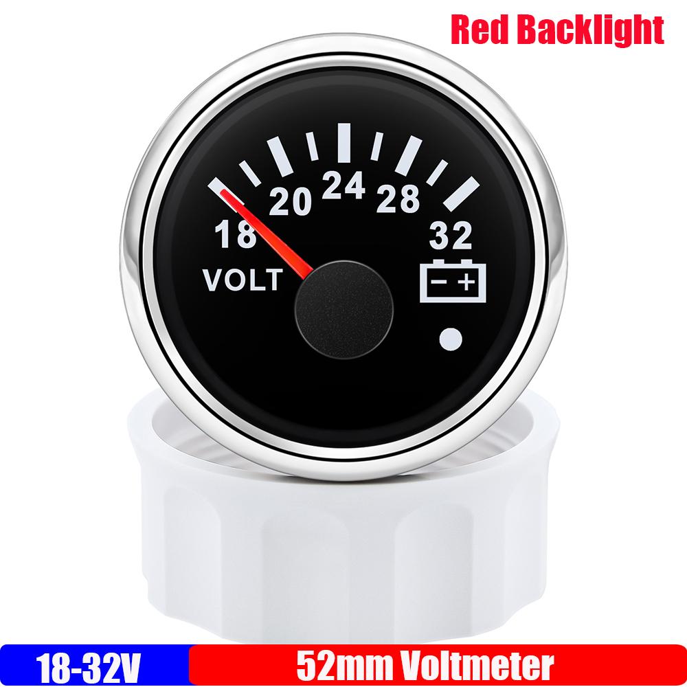 Waterproof IP67 52mm Voltmeter with Alarm Red Backlight 8~16V,18~32V Voltage for Automobile Car Marine Boat Yacht 12V24V Custom