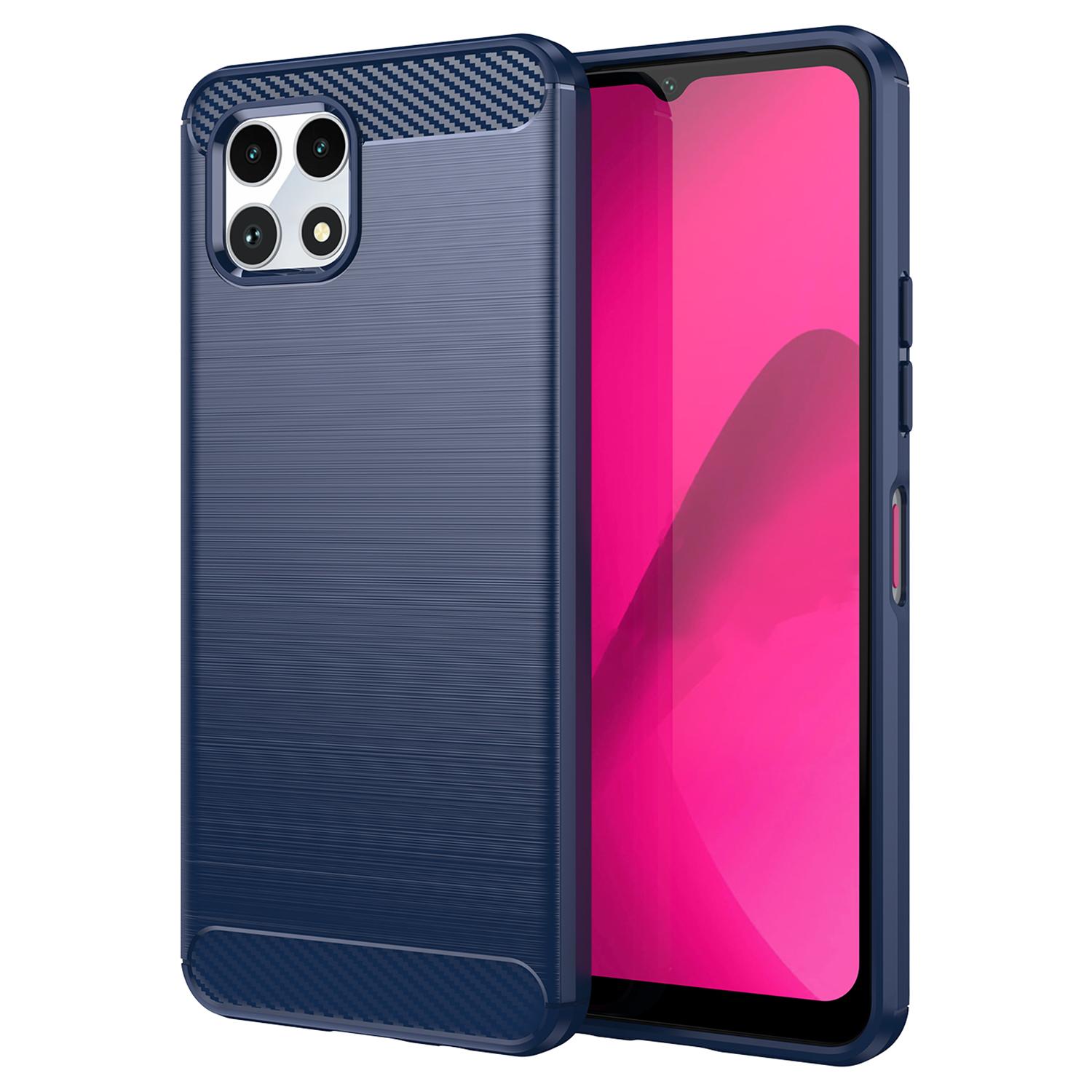 

For T-Mobile REVVL 7 Case Carbon Fiber Texture Soft TPU Mobile Phone Cover Blue