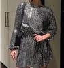 European And American New Holiday Party Fashion Sequins Beads Solid Color Waist Dress Small Dress Dress