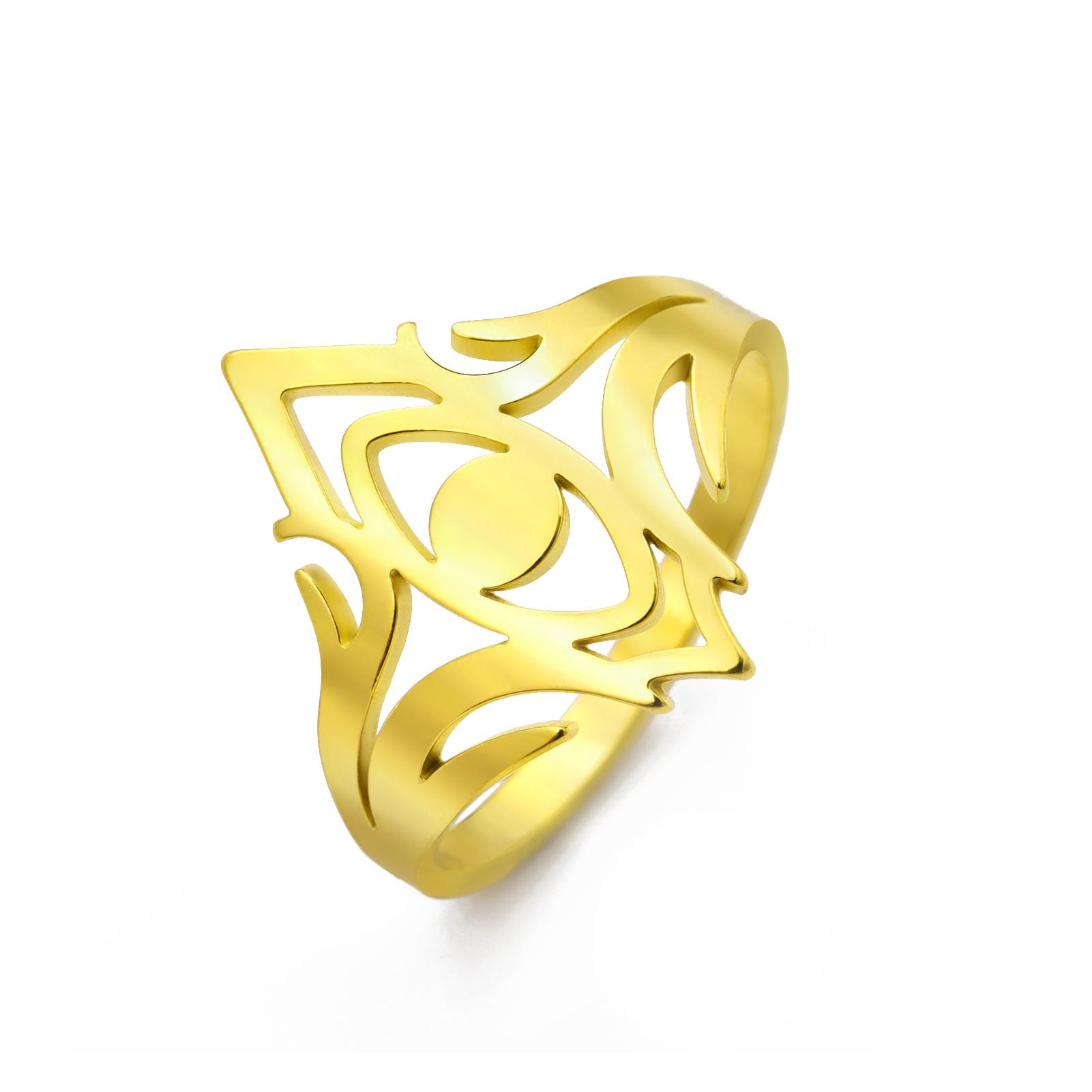 LIKGREAT Vintage Augen Ring Edelstahl Ringe für Damen Schutz Amulett Schmuck Geschenk Neu 7 yellow