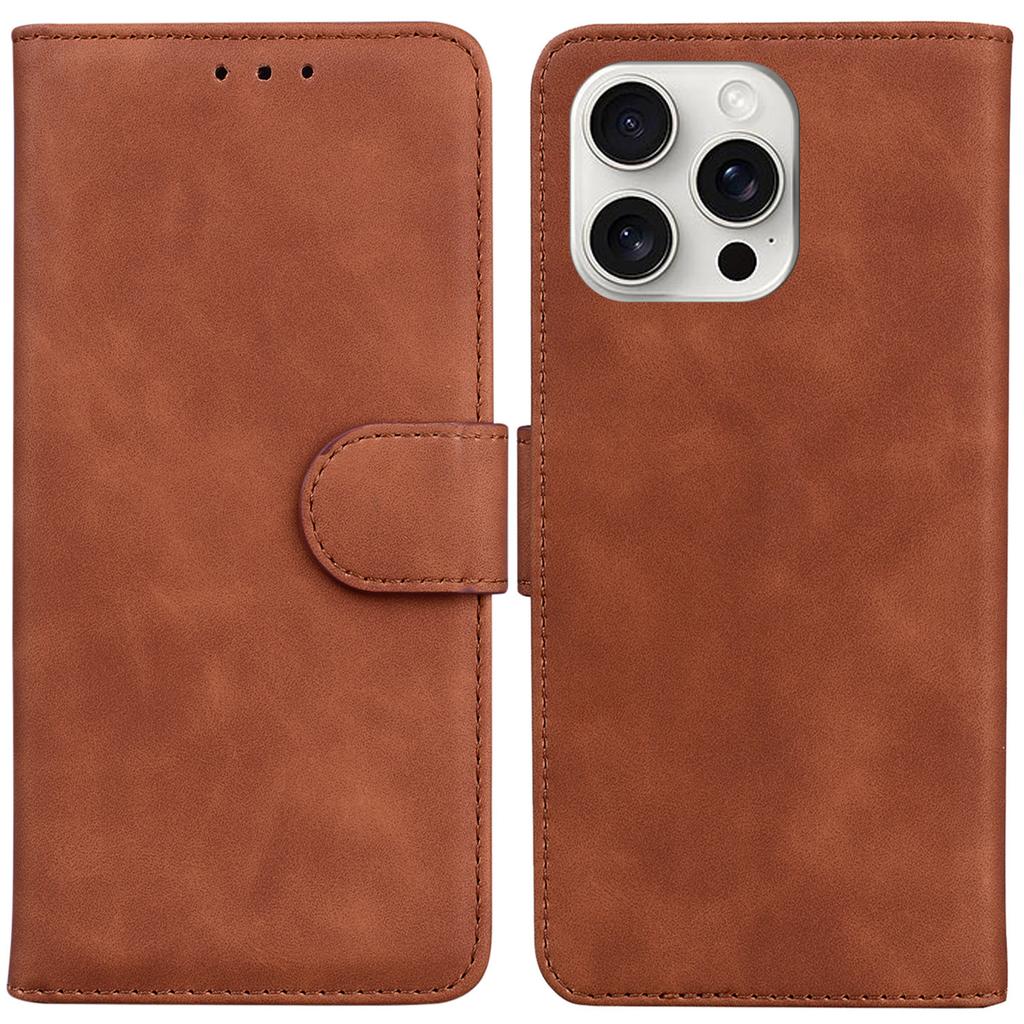 For iPhone 16 Pro Max Case Solid Color PU Leather Stand Phone Cover