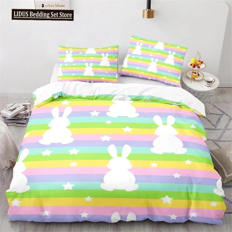 Copripiumino Animali Cartoni Animati Simpatico Set Letto Coniglio Arcobaleno Microfibra Fauna Selvatica Copripiumino Misura Singola Per Bambine Bambini Stanza Kawaii