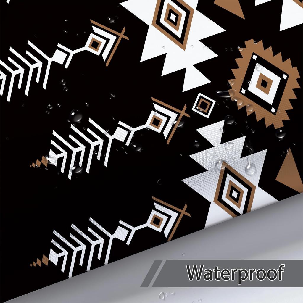 Black Western Aztec Shower Curtain, Vintage Abstract Geometric Cowboy Shower Curta Set, Boho Southwestern Tribal Native Neutral Fabric Shower Curta