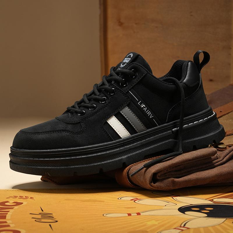 

Fashion Men s Fashion Board Shoes Trend Platform Casual Retro High-quality Workwear Thick Soled Anti Slip and Wear-resistant Shoes 2024 44 чёрный