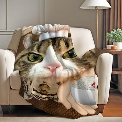 Funny Cute Cat Blanket Warm And Soft Suitable For Bedroom Living Room Sofa Bed Office Travel Camping