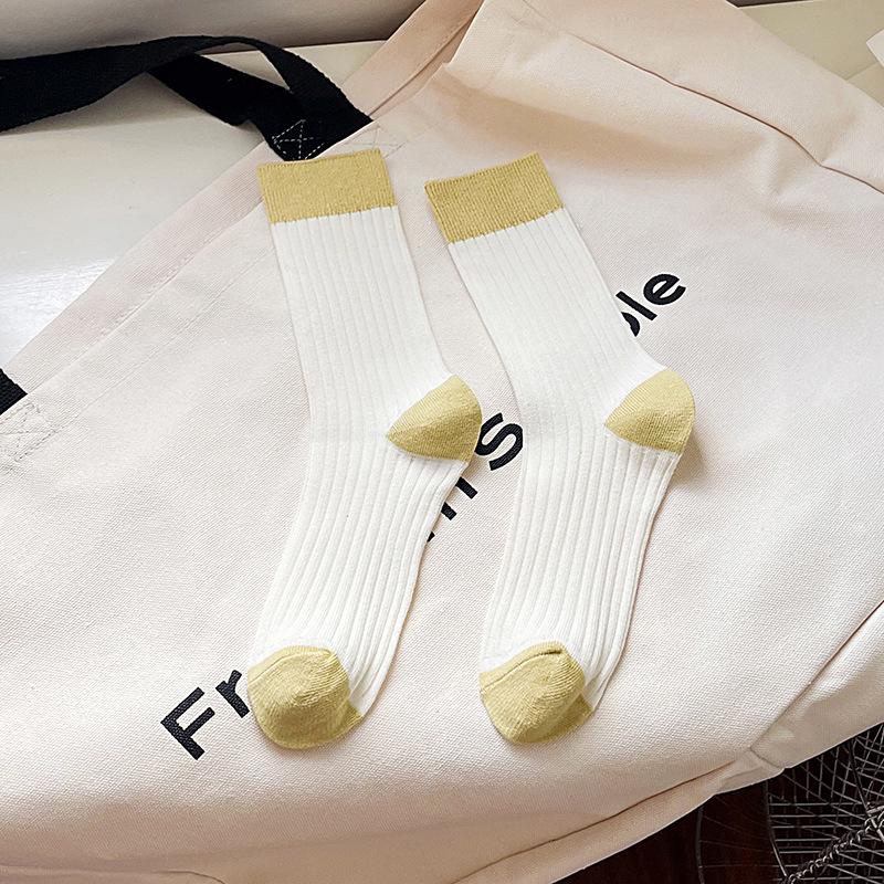 Female Spring and Autumn New Variety Match Color Tall Drum Pile Pile Cotton Socks