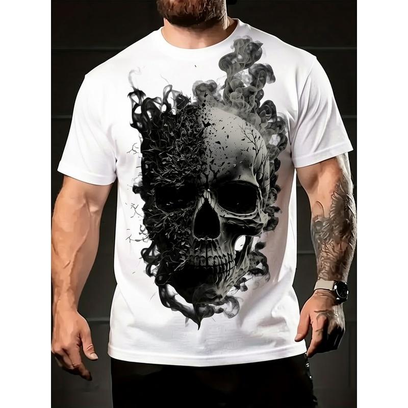 Men's 3D Skull Print T-Shirt - Gothic Edgy Style Short Sleeve Crew Neck Tee with Skull, Machine Washable Regular Fit Suitable for Summer Outdoor