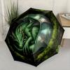 Automatic Open/Close Folding Umbrella with Green Dragon Design - Compact Travel Umbrella, Sturdy 8-Rib Shaft, Lightweight & Po