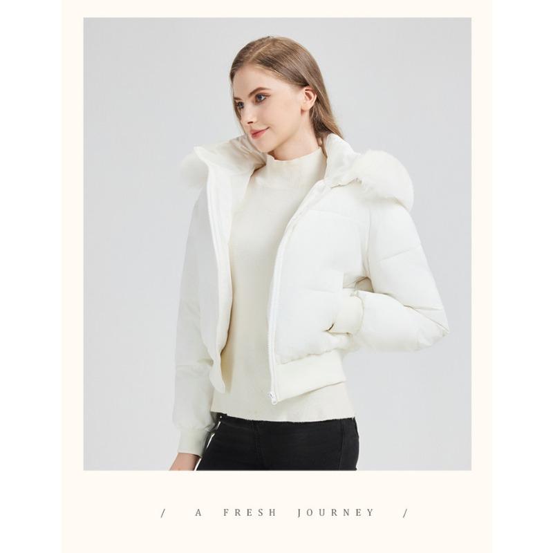 Women S Hooded Short Padded Coat With Faux Fur Collar Casual Warm Winter Jacket