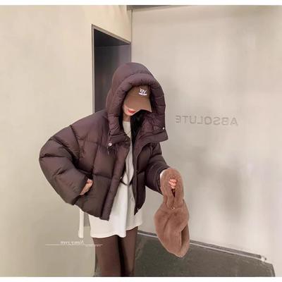 Maillard Brown Hooded Down Jacket for Petite Women - Winter 2024 Thickened Outerwear