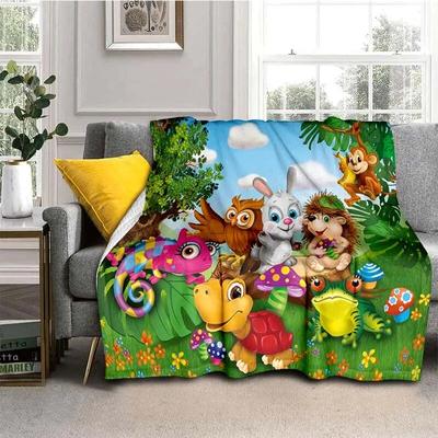 Cobertor Cartoon Animal World - Manta de flanela leve para sofá e cama, cobertor com impressão digital com tecido de flanela macio e com vermes