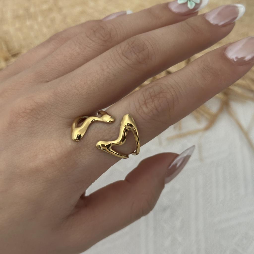 Stainless Steel Gold Color Love Heart Ring Set For Women Hollow Flower Geometric Finger Rings Party Vacation Waterproof Jewelry