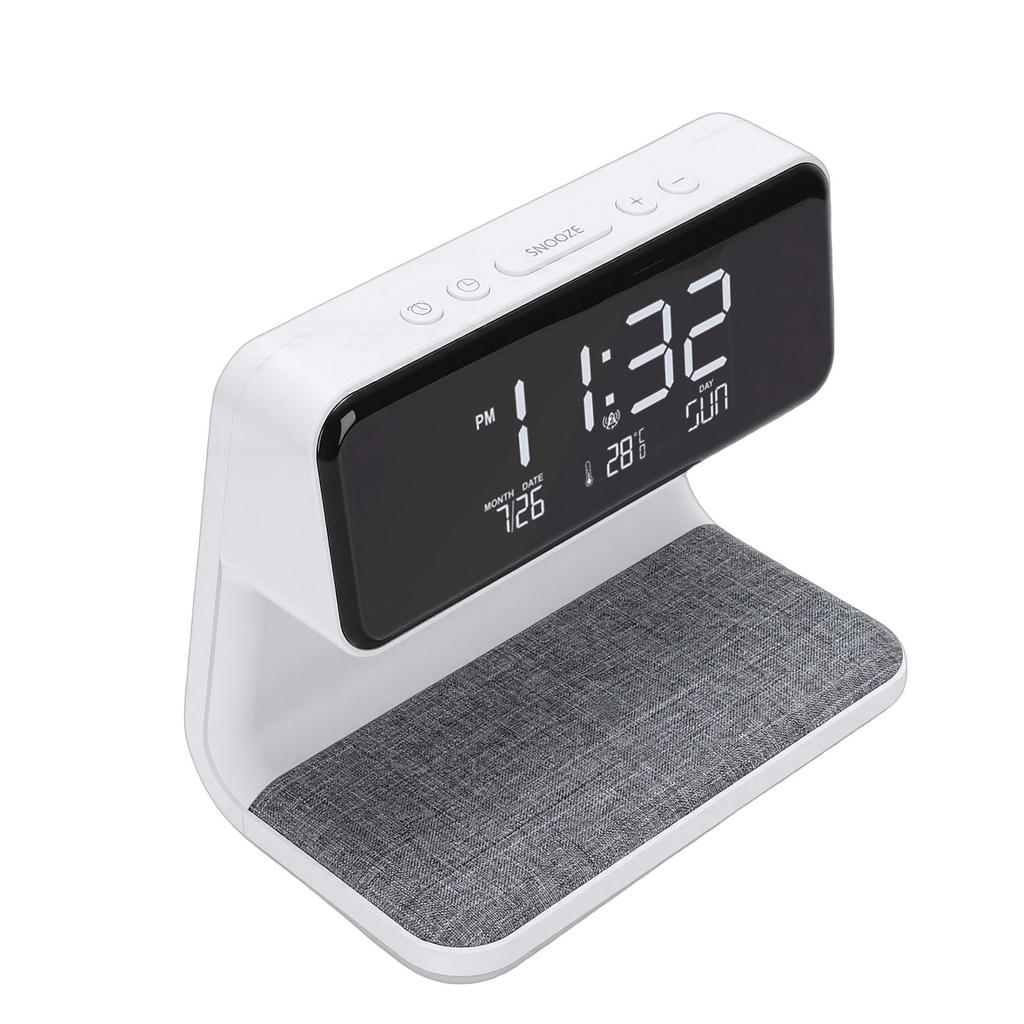 3 In 1 Wireless Charging Digital Alarm Clock with Night Light 15W Fast Wireless Charger Date Temperature Display Clock