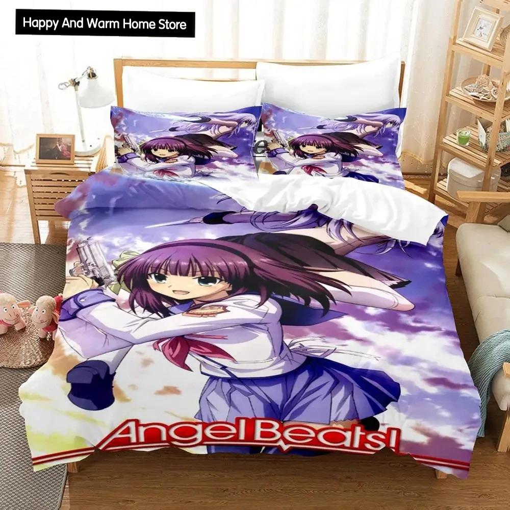 3D Print Anime Angel Beats Bedding Set Duvet Cover Bed Set Quilt Cover Pillowcase Comforter king Queen Size Boys Adult Bedding