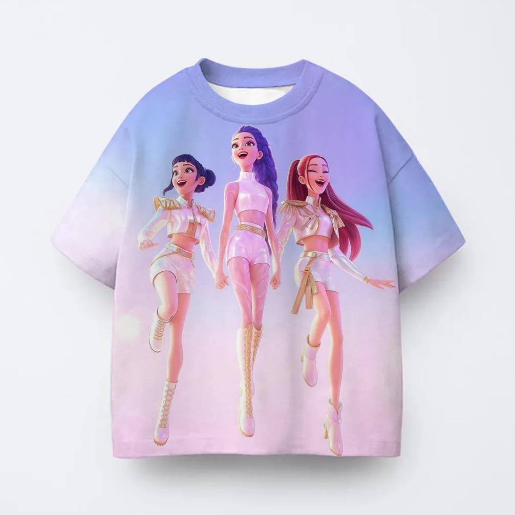 T-shirt Anime Kpop Witch Hunting Group 3D Printing Children's T-shirt Fashion Casual Cartoon T-shirt Girls' Children's Clothing