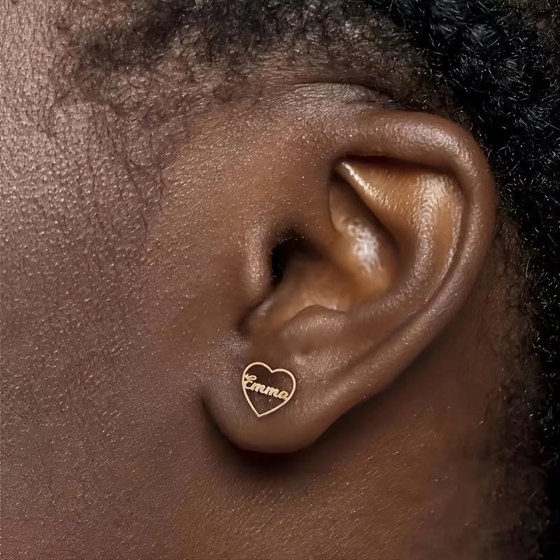 Personalisierte Herz Namensstecker Ohrringe Für Frauen Goldfarbe Edelstahl Benutzerdefinierte Herz Namensohrringe Hochzeits Schmuck Geschenk brown