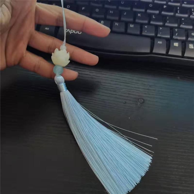 Imitation White Jade Lotus Tassel Pendant Chinese Knot Tassel Tassels Chinese Style Bookmark Fan Pendant Clothing Accessories