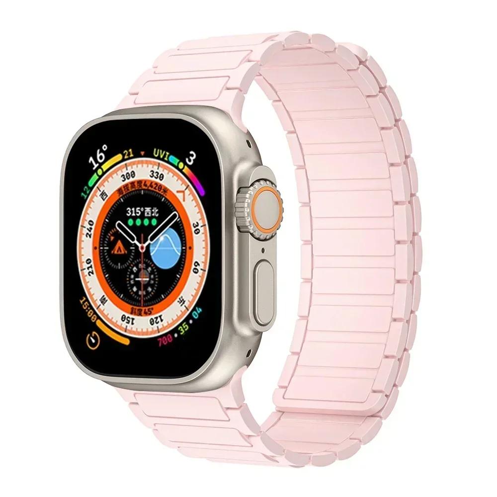 

New Magnetic Loop for Apple Watch Bands 46/42/49/45/41/38mm Silicone Bracelet iWatch Series 10 9 8 7 6 5 4 3 ultra 2 strap 42 44 45 46 49mm рожевий