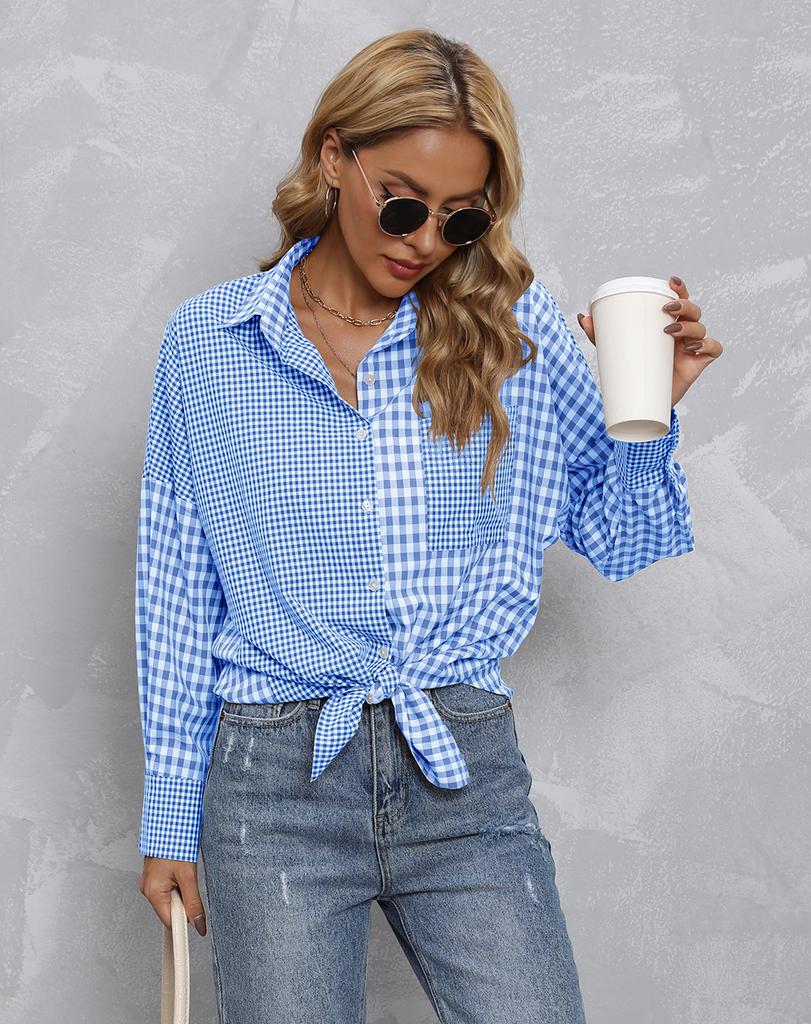 Women's Casual Plaid Shirt Long Sleeve Loose Fit Button Down Top with Multiple Color Options