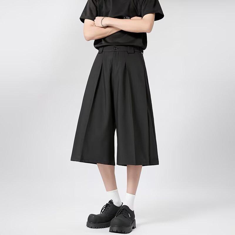 New Trend, Spring and Summer Casual Pants Men's Solid Color Simple Fashion High Waist Thin Wide Leg Suit Pants Lazy Ins