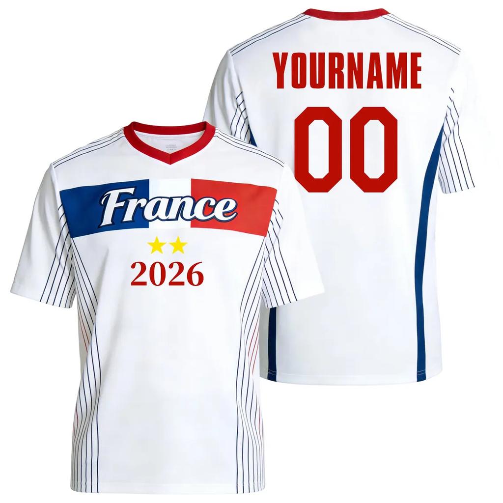 2026 Maglia da Calcio con Stampa Bandiera Francese Nome Numero Personalizzato Tessuto ad Asciugatura Rapida Magliette Sportive Per Tifosi di Calcio Uniforme da Allenamento Dropshipping