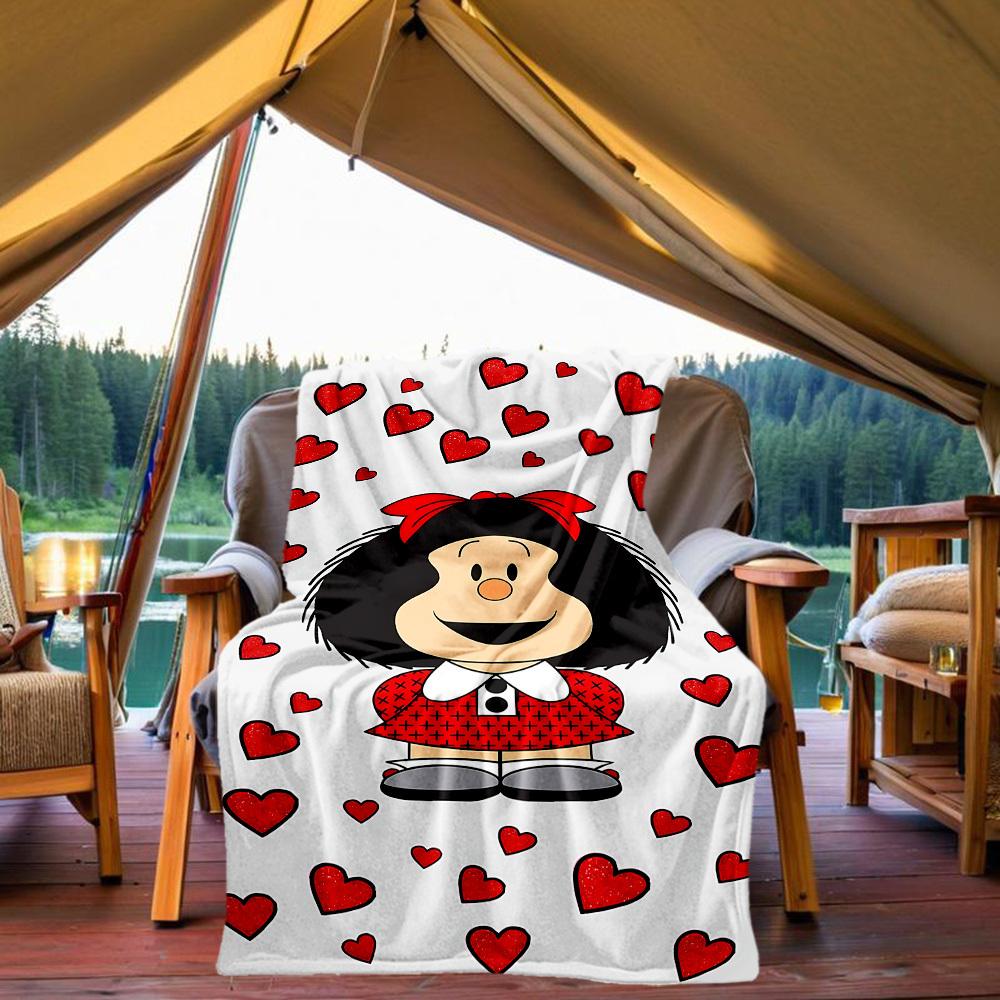 1PC Mafalda Hearts Outdoor Blanket Lightweight Flannel, Soft & Warm, All-Season Use for Sofa, Outdoor, Camping, Living Room, Office30