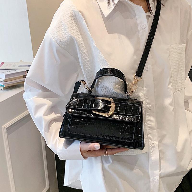 Patent Leather Handheld Small Square Bag 2024 New Texture Stone Pattern Single Shoulder Fashionable Crossbody Bag for Women
