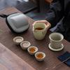 Compact Ru Kiln Travel Tea Set: Portable Quick-Brew Teapot & Teacups for One