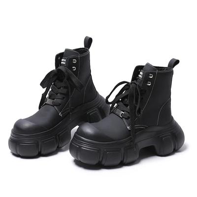 Botines de Cuero con Plataforma Nuevos de Moda para Mujer con Cordones Tacones Gruesos Botas de Motocicleta Mujer Fondo Grueso Botas de Otoño Mujer