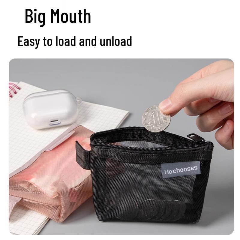Compact Mesh Zipper Pouch: Coin Purse, Lipstick, Card & Key Holder for Students
