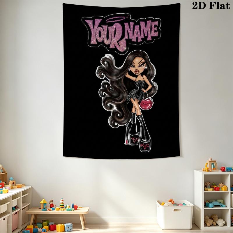 Custom Name Bratz Wall Tapestry Aesthetic Wall Hanging Printed Fabric Blanket Decorative Tapestries for Bedroom Living Room Home Decor